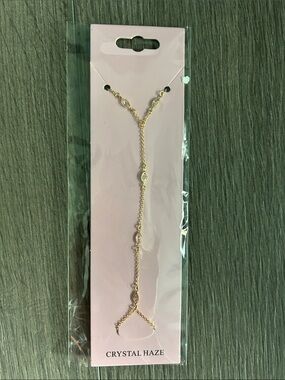 Crystal Haze Gold Tone Delicate crystal Hand Chain Bracelet